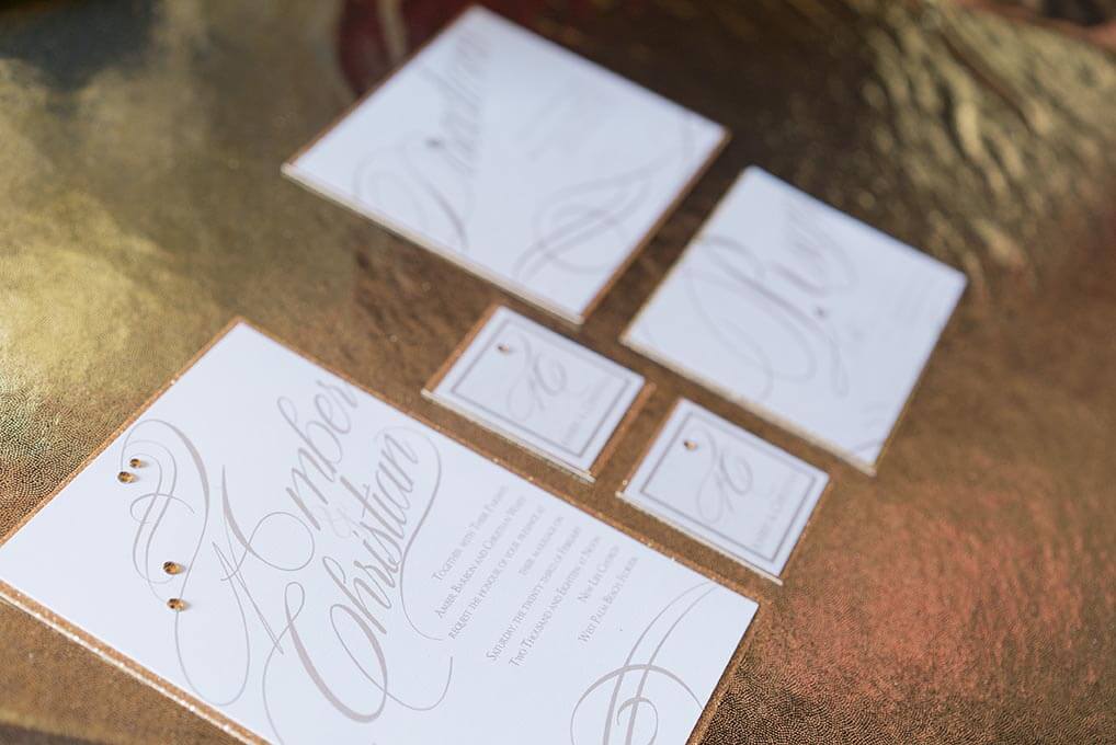 Glam DIY invitations printed at home on quality paper using an inkjet printer.