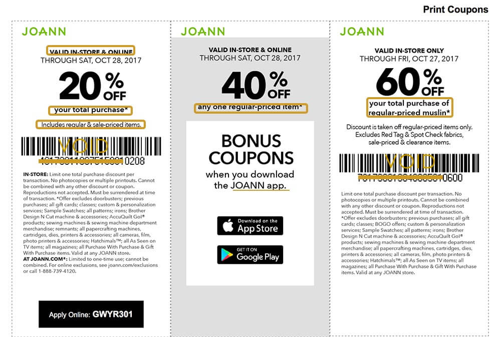 JoAnn Fabric Coupon Explanation