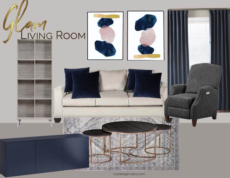 Beautiful navy and neutral living room design