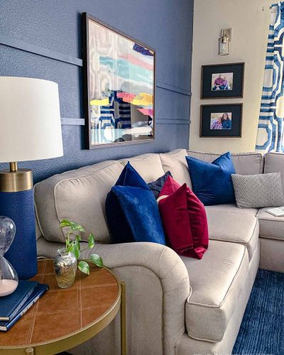 simple accent wall trim in family room decor